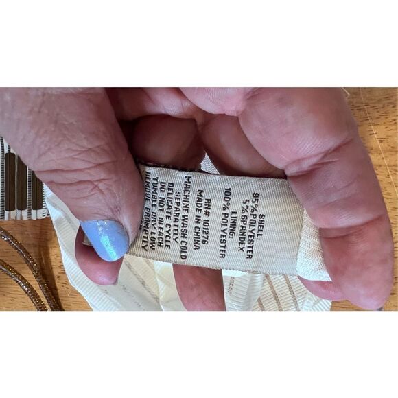 Eci Womens Ribbed Striped Long Sleeve Fit & Flare Dress White Silver Size Medium - Picture 9 of 9